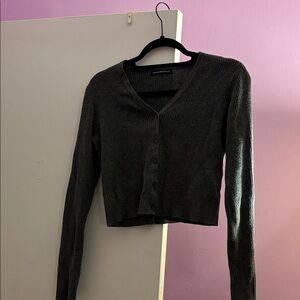 Brandy Melville Charcoal Ribbed Cardigan